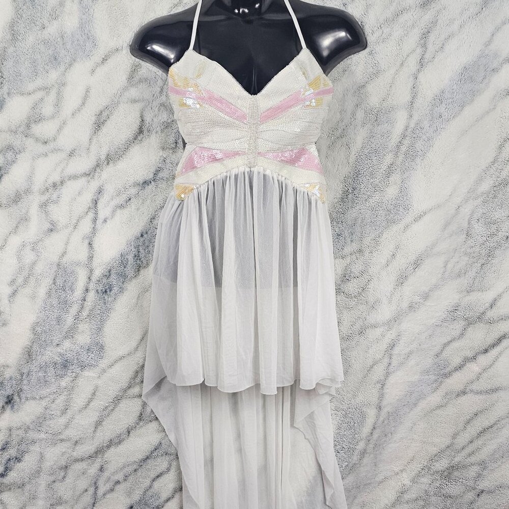Club Exx L/XL Sequin Butterfly Mesh High-Low Sheer Dress